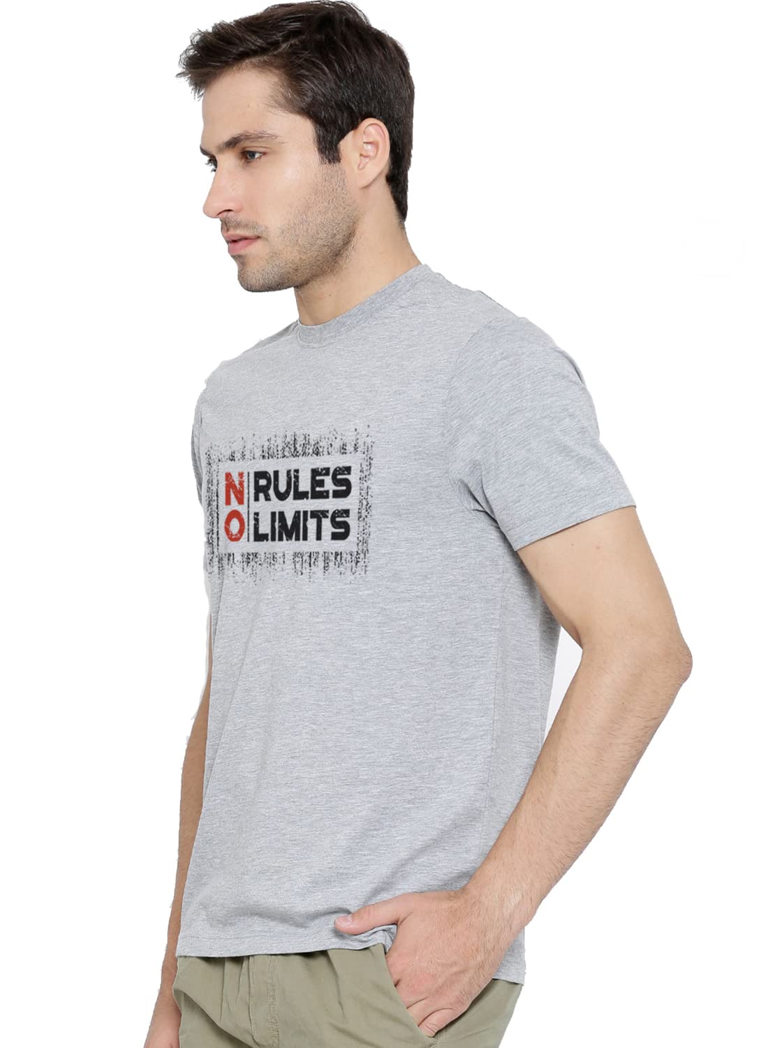 ADRO No Rules No Limits Mens Printed T-Shirt (RNR-M-LIM-GR_Grey)