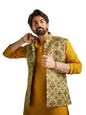 Sojana (Since 1958) Men's Cotton Linen Pista Green & Multi Printed ONLY Nehru Jacket