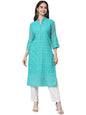Ekasya WomenS Georgette Straight Cut Notch Neck Kurta With Beautiful Embroidery Work (E1547) Sea Green