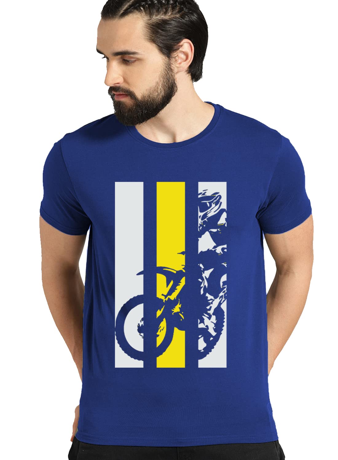 ADRO Men's Bike Rider Printed Cotton T-Shirt (RN22-2-BIK-RB_Royal Blue)