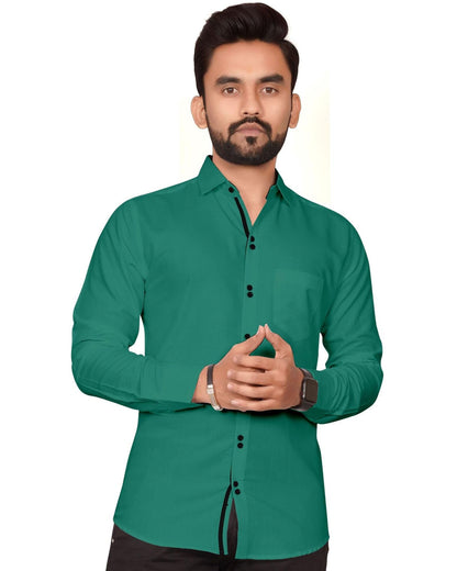 Besix MenS Green Cotton Blend Full Sleeve Shirt For Man With Tailored Fit Spread Collar And Standard Length - Formal Stylish We
