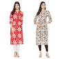Pinkmint Women Cotton Printed Kurta Stylish Regulr Fit GirlS Combo Kurta Ll Regular Fit Combo Kurta (Pack Of 2) Red-Cream
