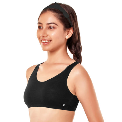 Enamor Womens Wide Strap Stretch Cotton Non-Padded Antimicrobial Beginners Pop-on Wireless Teenager Bra Full Coverage Bra - BB0