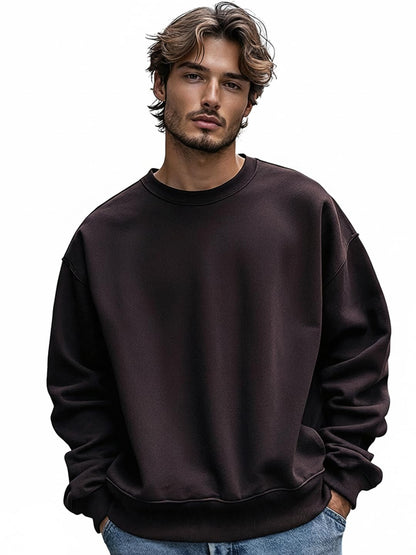 Bewakoof Heavy Duty 1.0 Men Solid Oversized Fit Full Sleeve Round Neck Fleece Blend Sweatshirt_644604_Brown_S