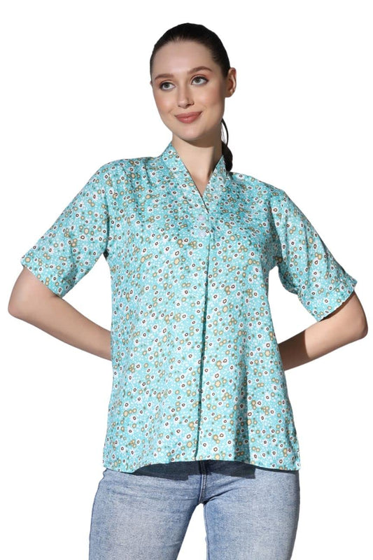 Leriya Fashion Tops For Women || Rayon Floral Printed Shawl Collared Fancy Button Neck || Shirt Style Western Top For Girls || I