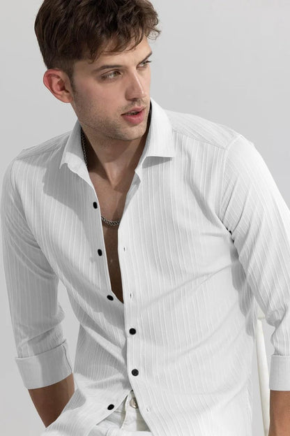 Finivo Fashion MenS Cotton Casual Plain Button Down Shirts Long Sleeve Textured Summer Beach Shirt For Men White