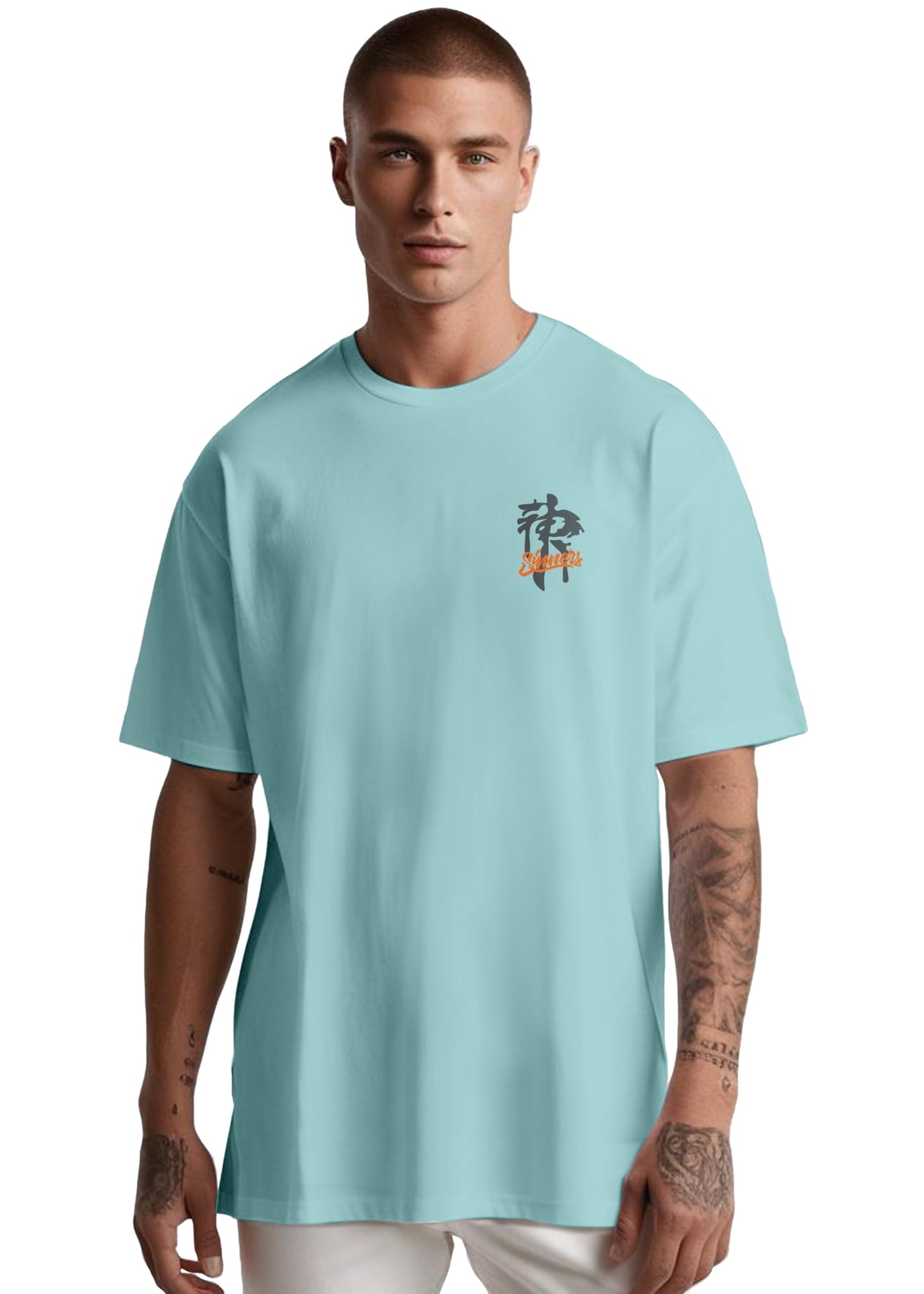 Peppyzone Mens Oversized Fit T-Shirt (PZ-OST-Trendy50_Sky Blue
