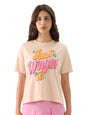 The Souled Store Just Wingin It Women and Girls Short Sleeve Round Neck Pink Puff Printed Regular Fit T-Shirts T-Shirts for Wom