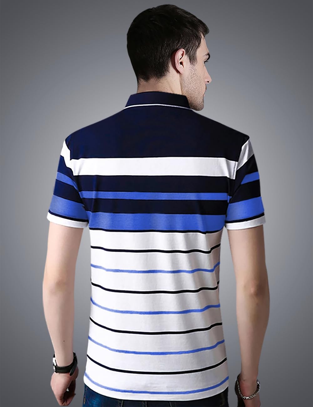 Noble Monk MenS Regular Fit Polo Neck T-Shirt | Half Sleeve | Stripe On Chest | Collared Neck Tshirt For Men