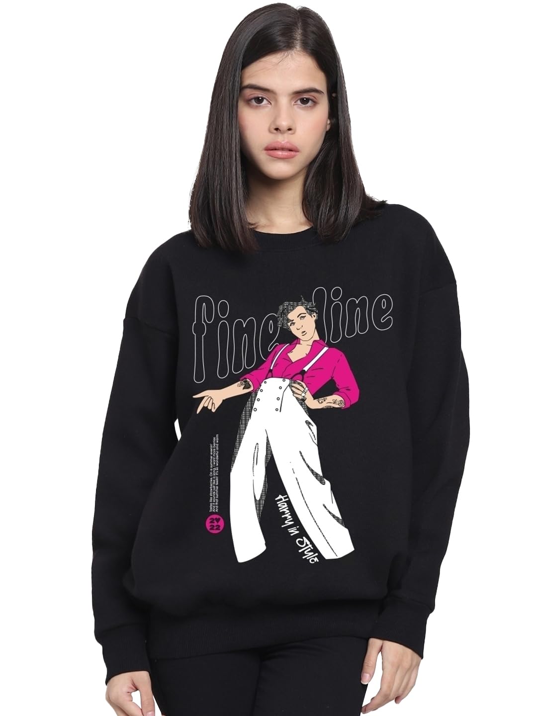 Bewakoof Womens Graphic Printed Oversized Sweatshirt_551021_Black_S