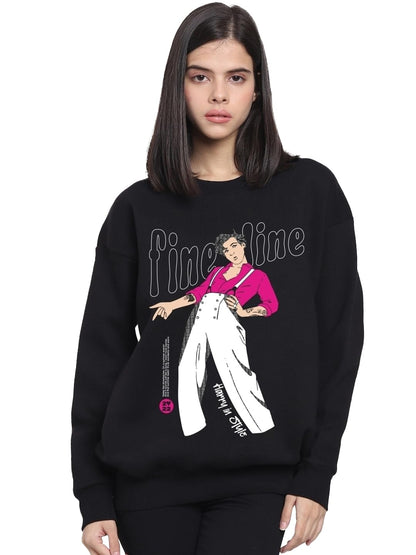 Bewakoof Womens Graphic Printed Oversized Sweatshirt_551021_Black_S