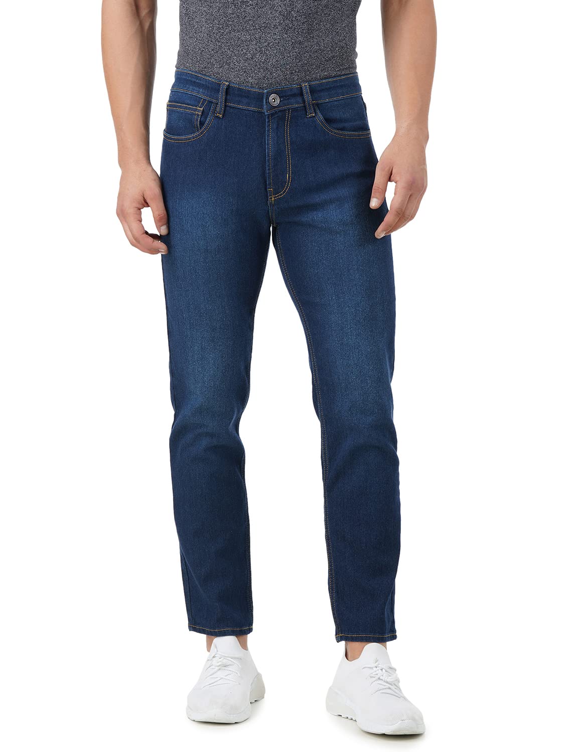 INKD Mens Contrast Stitch Stretchable Regular Fit Jeans