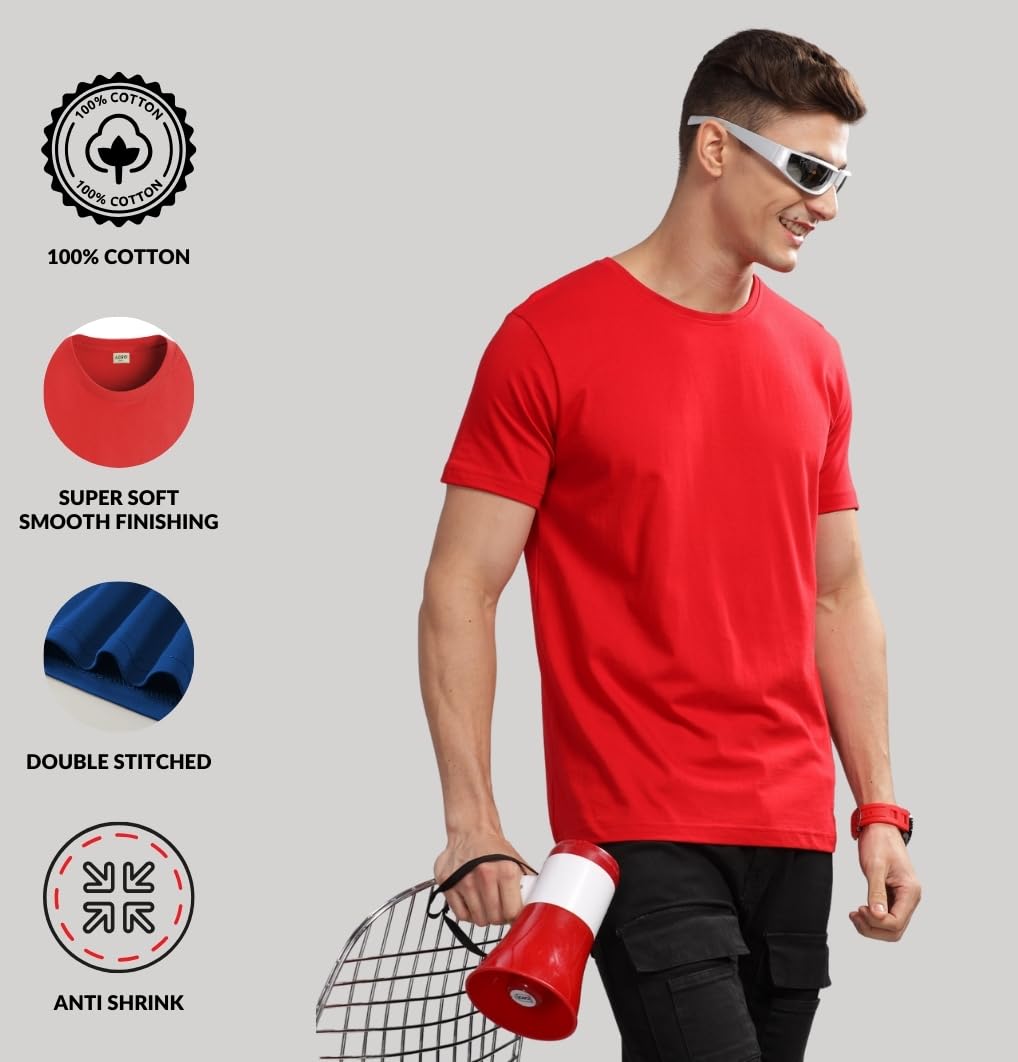ADRO Mens T Shirts | Solid Tshirts for Men | Pure Cotton Lycra Fabric | 4 Way Stretch Smart tech Tshirt | Pack of 2 Round Neck T