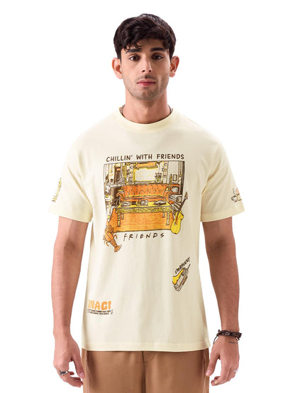 The Souled Store Official F.R.I.E.N.D.S: Chillin Men and Boys Regular Fit Half Sleeve Graphic Printed Cotton Yellow Color T-Shi