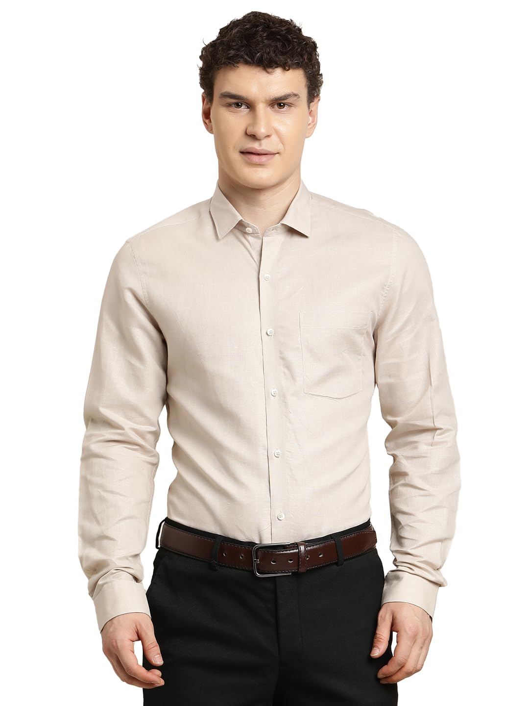 Turtle Men Slim Fit Solid Cotton Linen Grey Formal Shirt