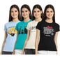 Preneum Womens Cotton Regular Fit Latest Graphic Stylish Printed Short Sleeves Casual T-Shirt || Trendy (Pack 4), Blue & Blue &
