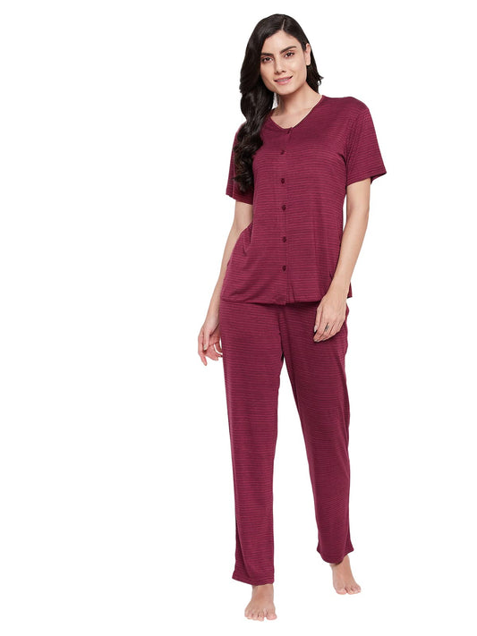 Clovia WomenS Cotton Chic Basic Button Top & Pyjama Set (Ls0625P09_Red_S)