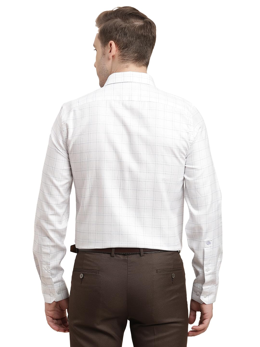 Turtle Men White Regular Fit Checkered Giza Cotton Formal Shirt