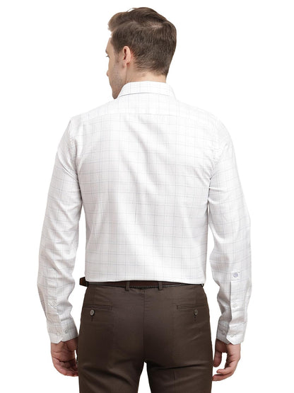 Turtle Men White Regular Fit Checkered Giza Cotton Formal Shirt