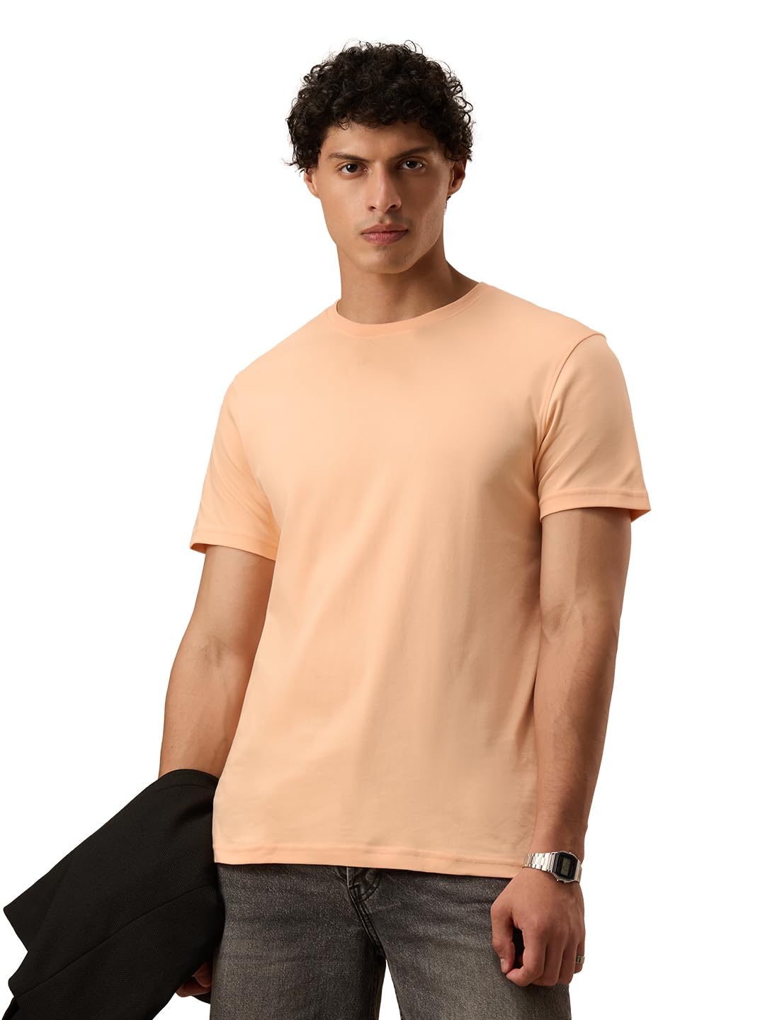 The Souled Store Peach Men and Boys Short Sleeve Round Neck Solids Regular Fit Cotton Supima T-Shirts