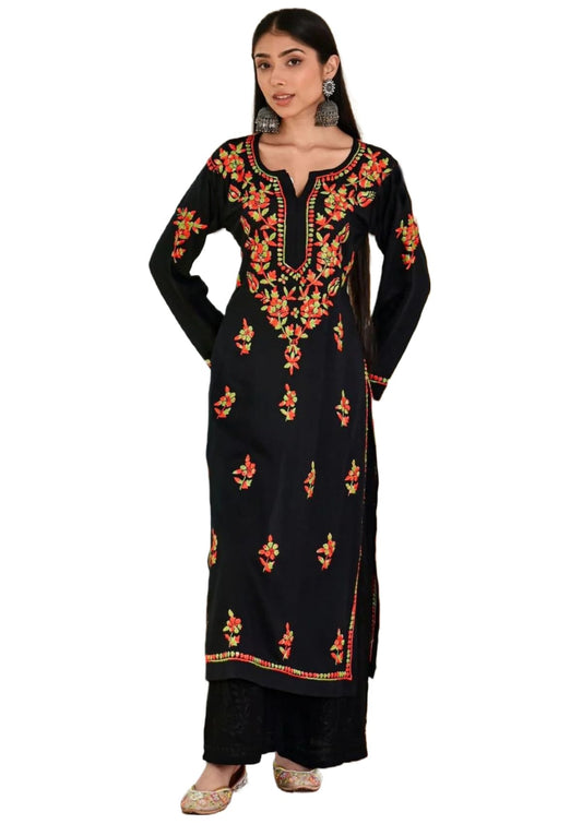 ANNI DESIGNER Women's Cotton Blend Embroidered Straight Kurta
