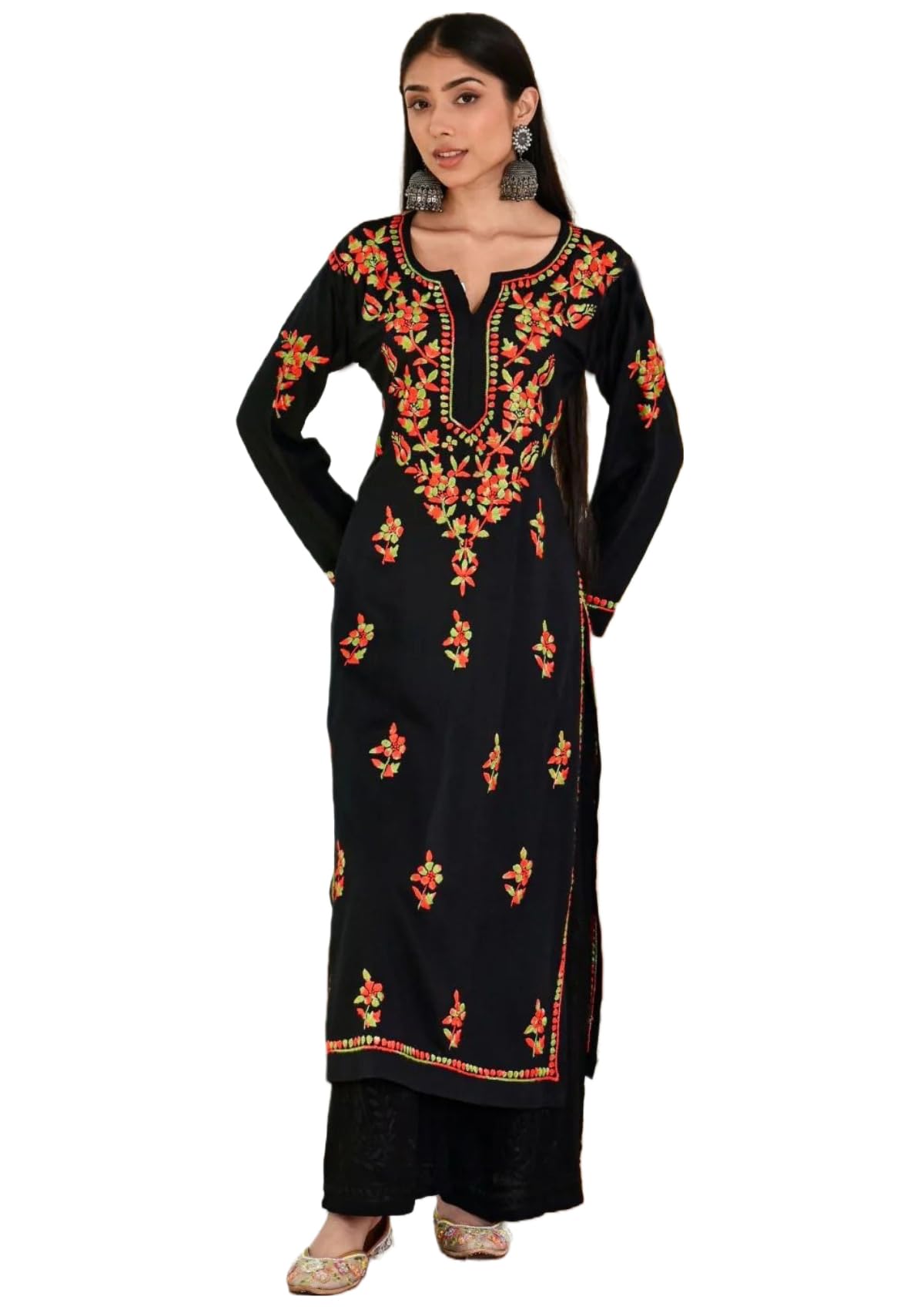 GoSriKi Women's Cotton Blend Embroidered Straight Kurta