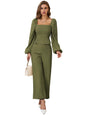 Kotty WomenS Solid Relaxed Fit Full Sleeve Co-Ord Top And Trouser Set. Olive Green