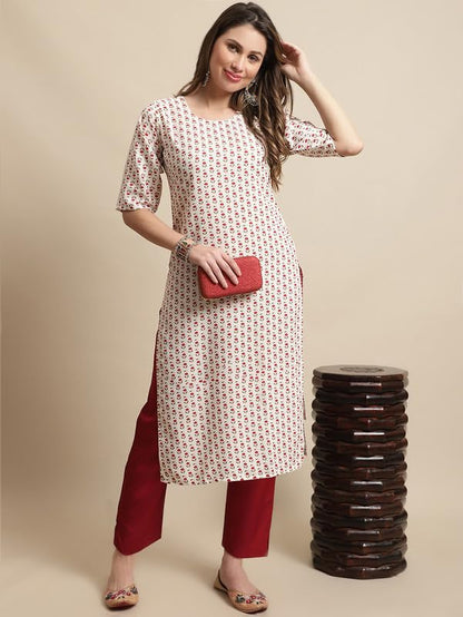 Pinkmint Kurta Set for Women ll Printed Kurti & Pant Set ll Combo Kurta Set ll (Pack of 2) White-Gold