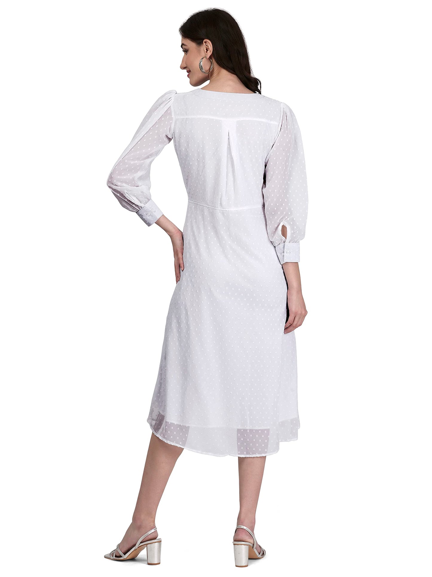 Pujia Mills Women Casual V-Neck Dress White