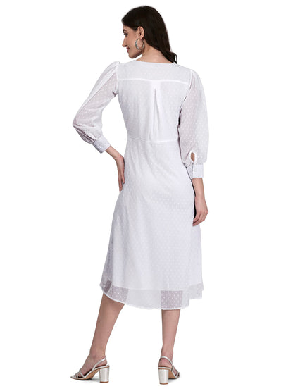 Pujia Mills Women Casual V-Neck Dress White