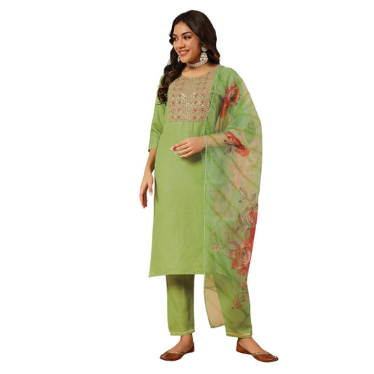 Gufrina Elegant Women's Cotton Embroidered Kurta Pant Dupatta Set | Round Neck, 3/4 Sleeve Ethnic Wear
