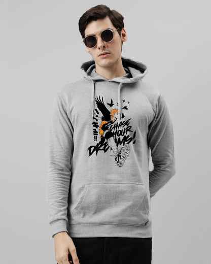 ADRO Men's Cotton Neck Hooded Sweatshirt (H24-M-DREAM-GR_Grey