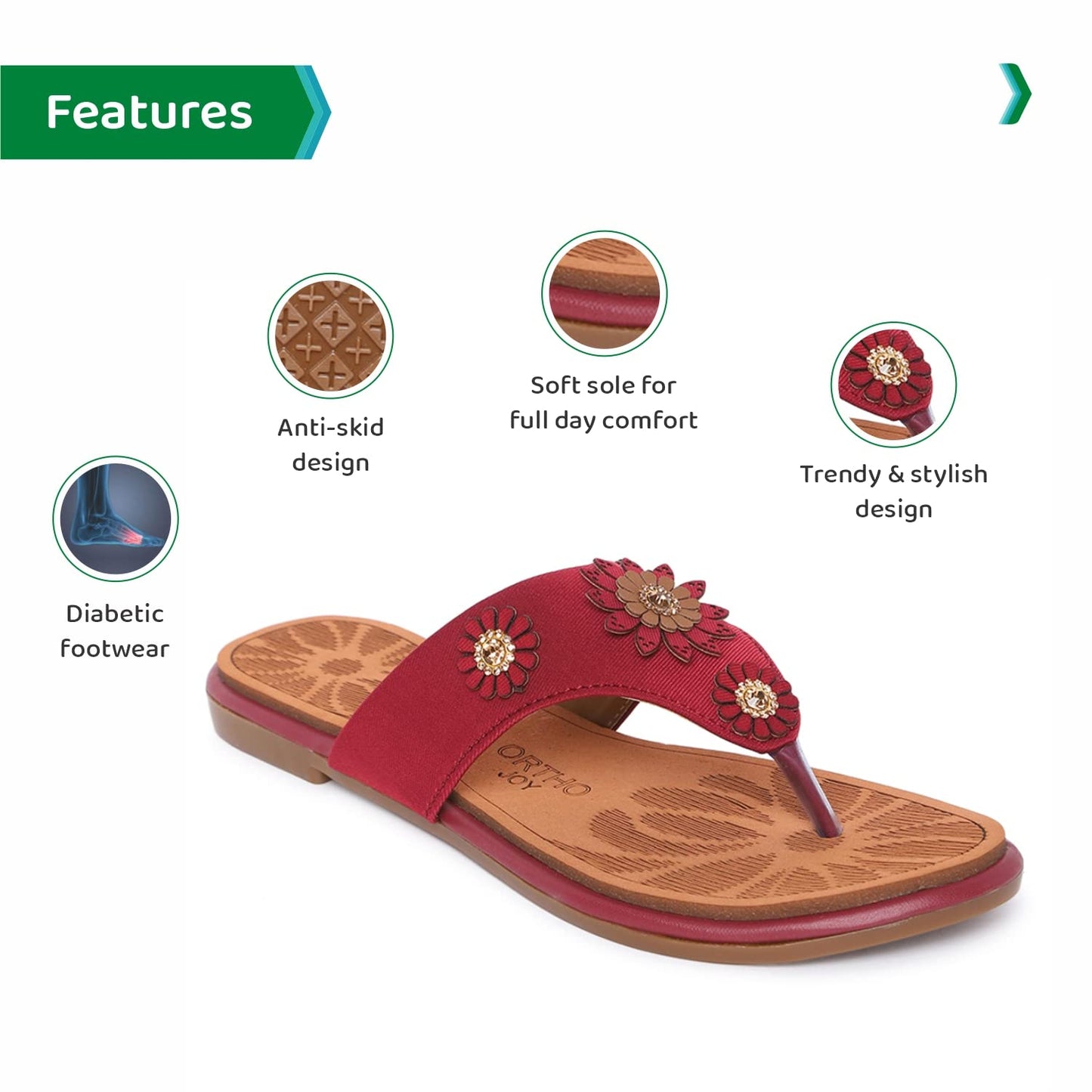 Ortho Joy Extra-Soft Doctor Slippers For Women - Maroon