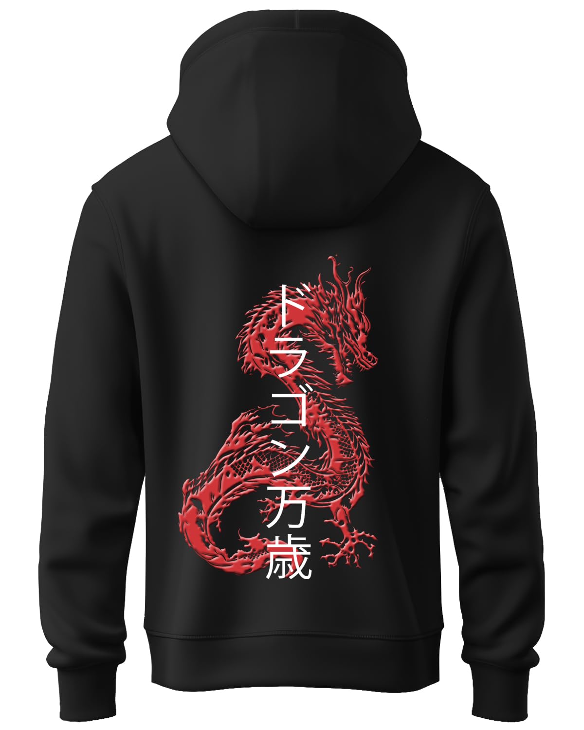 ADRO Mens Hoodies with Hail The Dragon Puff Backside Printed, 100% Cotton 340GSM. (H23-M-DRA-BL_Black)
