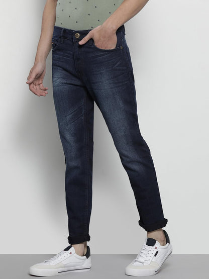The Indian Garage Co Men Slim Fit Printed Side Tape Mid-Rise Stretchable Jeans Blue