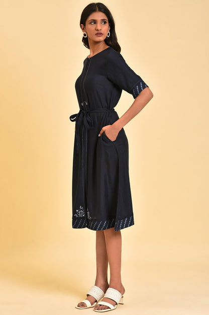 W For Woman WomenS Rayon Dark Blue Embroidered A-Libe Western Dress Calf Length 23Few19297-219227_Midnight
