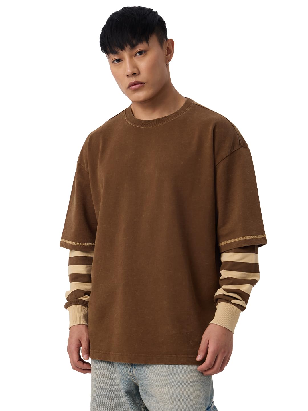 The Souled Store Doctor Sleeve T-Shirt: Mocha Men and Boys Round Neck Cotton Oversized Full Sleeve T-Shirts