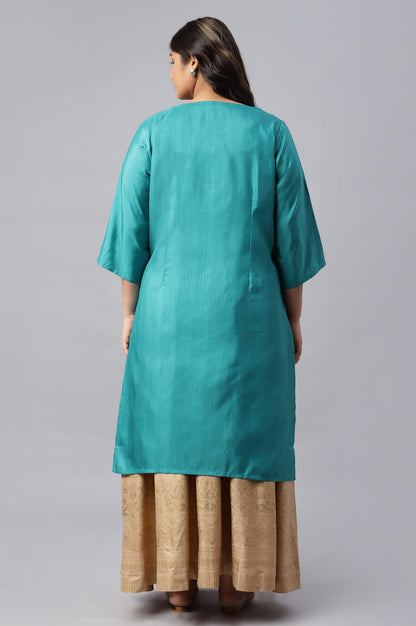 W for Woman Teal Straight Plus Size Kurta with Sequin Highlight
