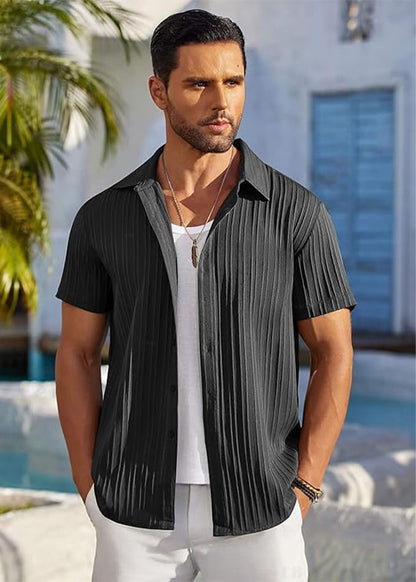 CB-COLEBROOK Mens Casual Button Down Soft Linen Shirts Short Sleeve Textured Summer Beach Shirts for Men (in, Alpha, M, Regular