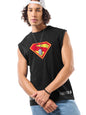Bewakoof Official DC Merchandise Superman Mens Graphic Printed Oversized Fit Sleeveless Round Neck Pure Cotton Vest_677732_Blac