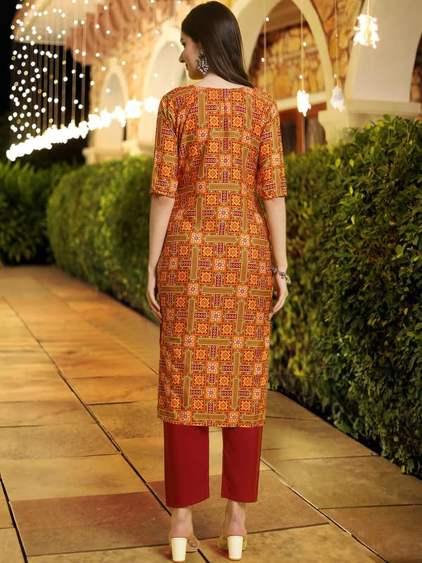 Pinkmint WomenS Printed Crepe Straight Kurta And Pant Set Round Neck Kurta And Pant Set For Women