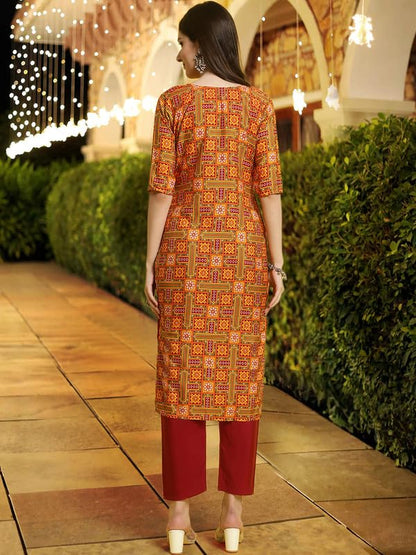 Pinkmint WomenS Printed Crepe Straight Kurta And Pant Set Round Neck Kurta And Pant Set For Women