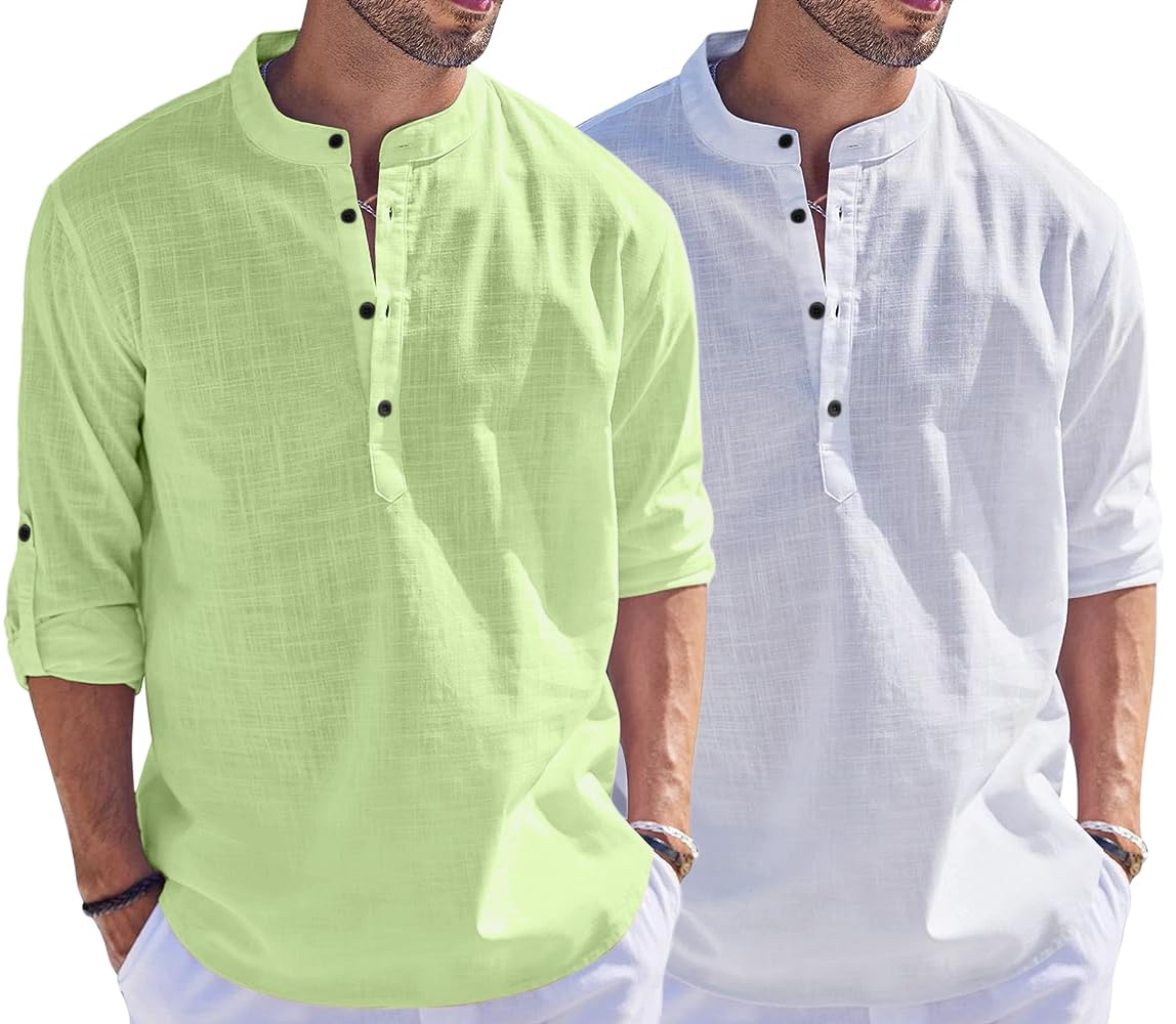 Hemrin Combo Of Men Solid Cotton Blend Straight Kurta Shirt Pack Of 2