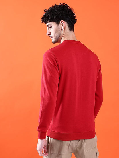 The Indian Garage Co Mens Polyester Crew Neck Sweatshirt (0123-EL-DSWT-01_Crimson