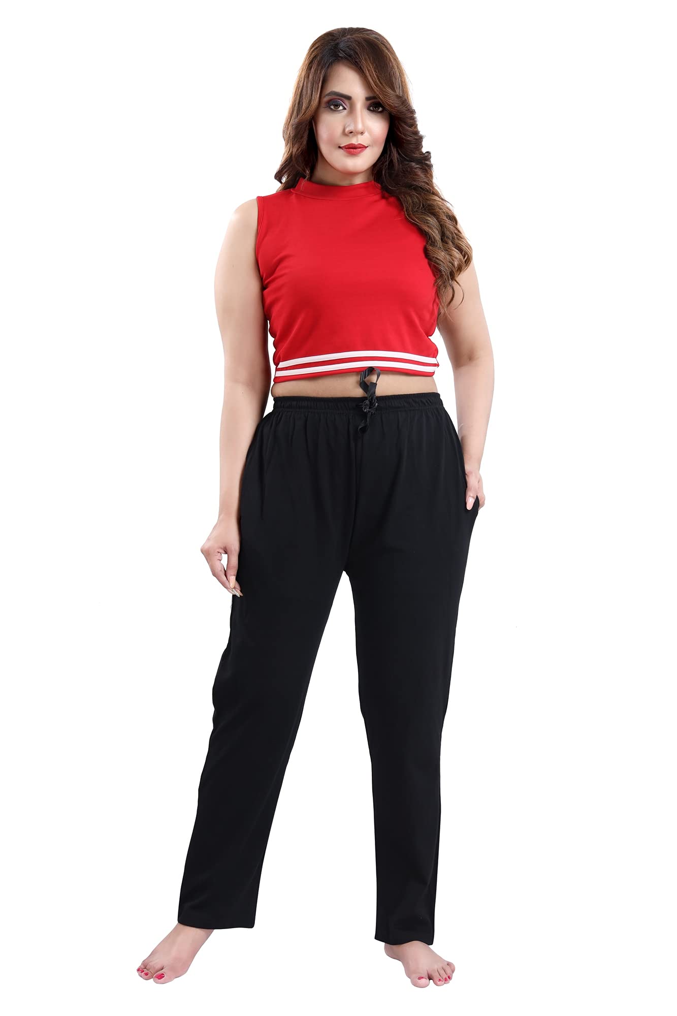 Fabme WomenS Hosiery Cotton Pyjama With Elegant Drawstring Black