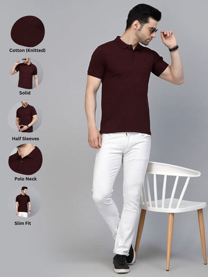 Rigo Half Sleeve Polo Neck T-Shirt for Men | Regular Fit, Solid Casual T-Shirts | Collar T-Shirts for Men Wine