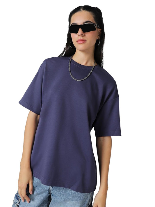 Bewakoof Heavy Duty 1.0 Womens Solid Oversized T-Shirt_611052_ Blue_3XL