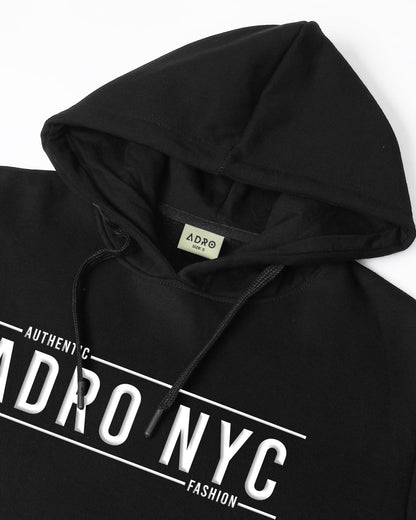 ADRO Men's Cotton Neck Hooded Sweatshirt (H24-ADRO-BL_Black