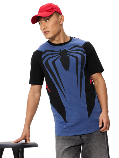The Souled Store Official Spider-Man Originals: Spidey Sense Graphic Printed Regular Fit Cotton Short Sleeve Round Neck Drop Cut