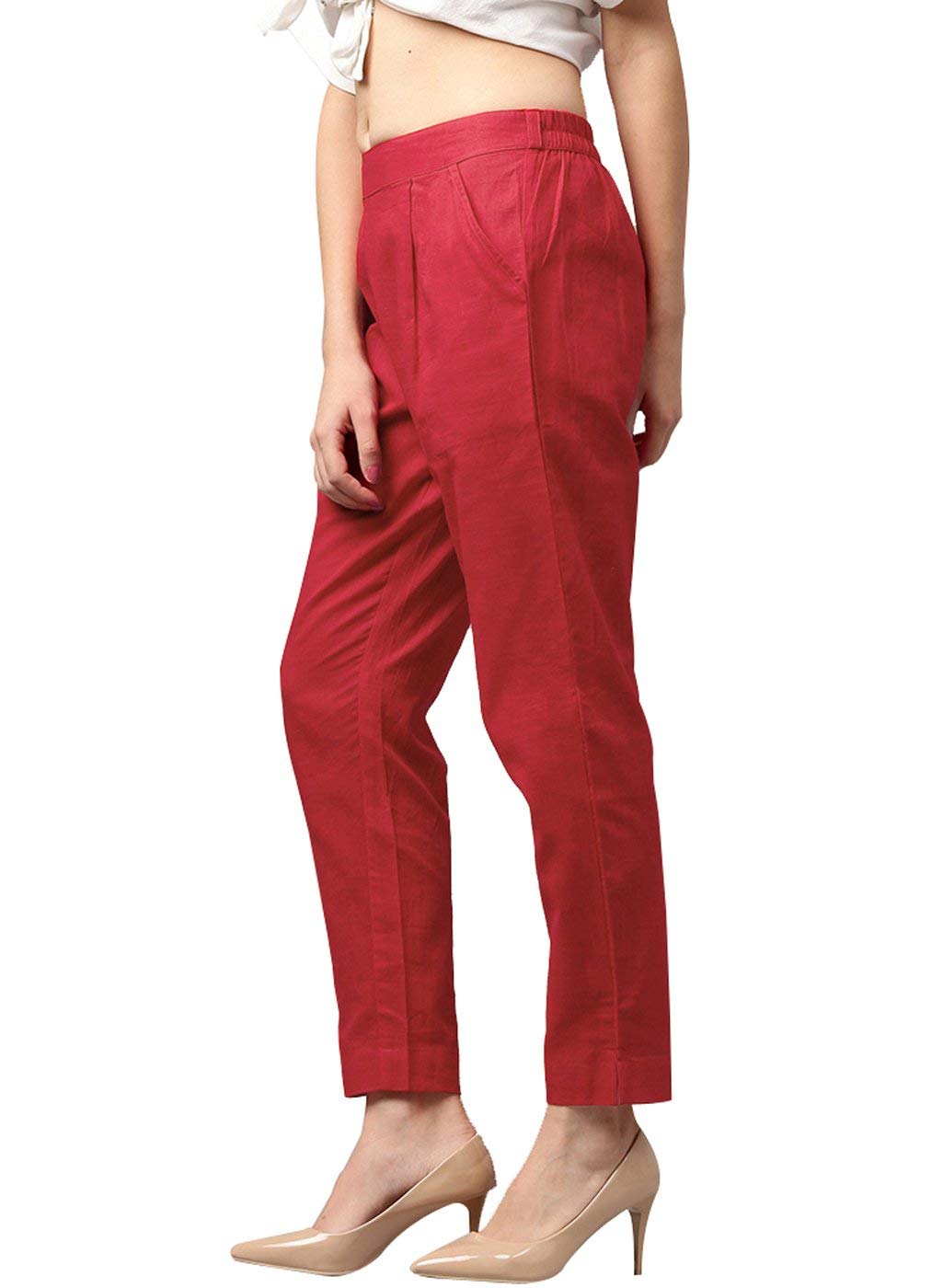 Digital Shopee Women Cotton Trouser Pant For Women | Girls Formal Casual Daily Party Office Wear Red